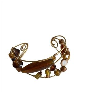 GORGEOUS Open Cuff Bracelet with Gold Colour Metal and Amber Colour Bead Details